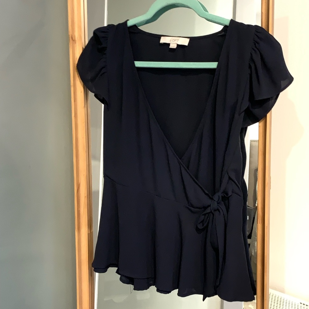 EUC LOFT Navy Wrap Top